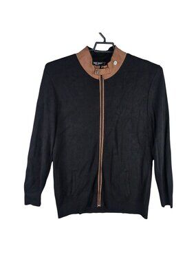 Mens Paul Jones Black & Brown Full Zip Cardigan Sweater Faux Suede Collar XL